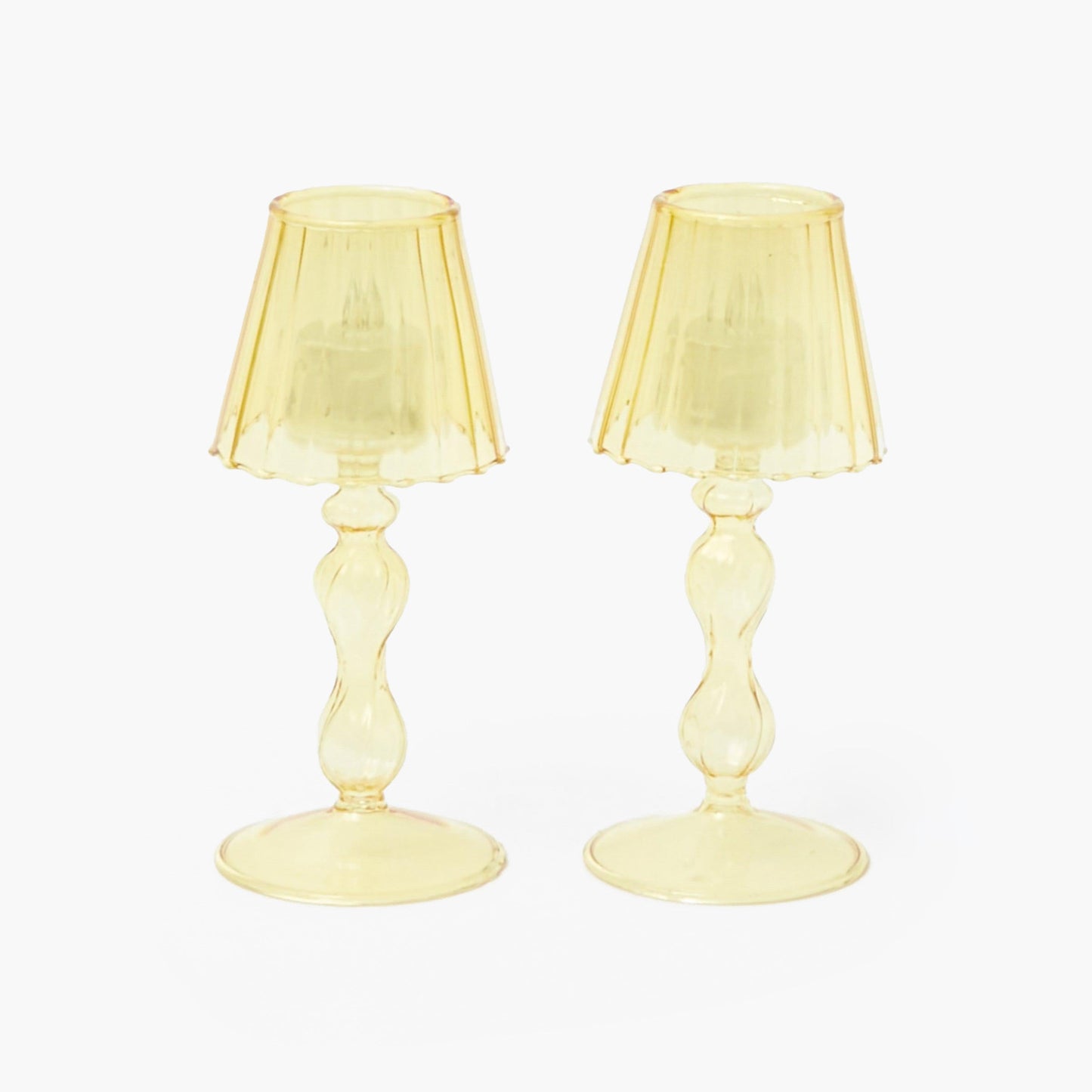 Yellow Glass Lantern Tea Light Holder (Pair) - 18cm