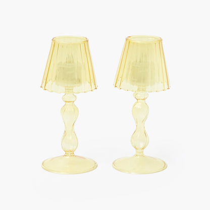 Yellow Glass Lantern Tea Light Holder (Pair) - 18cm