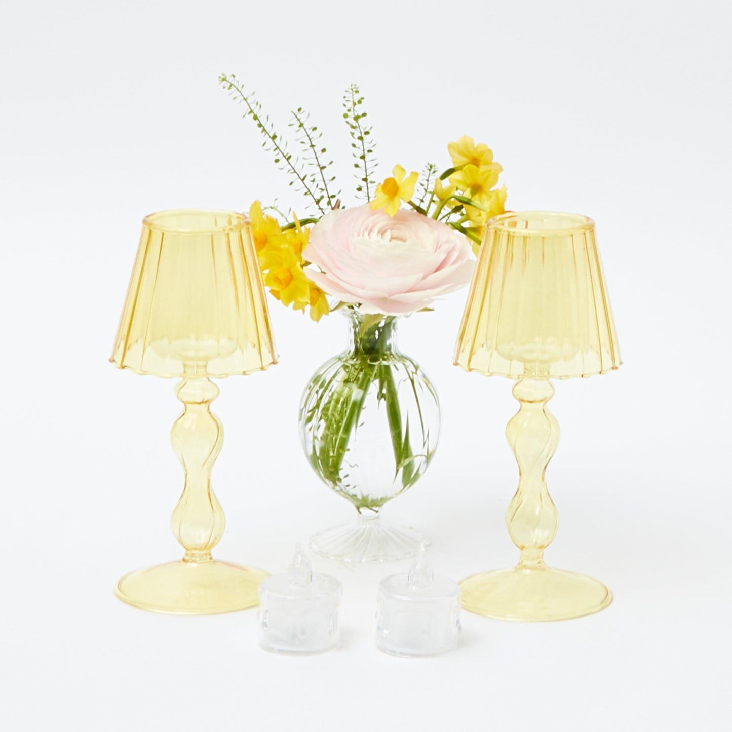 Yellow Glass Lantern Tea Light Holder (Pair) - 18cm