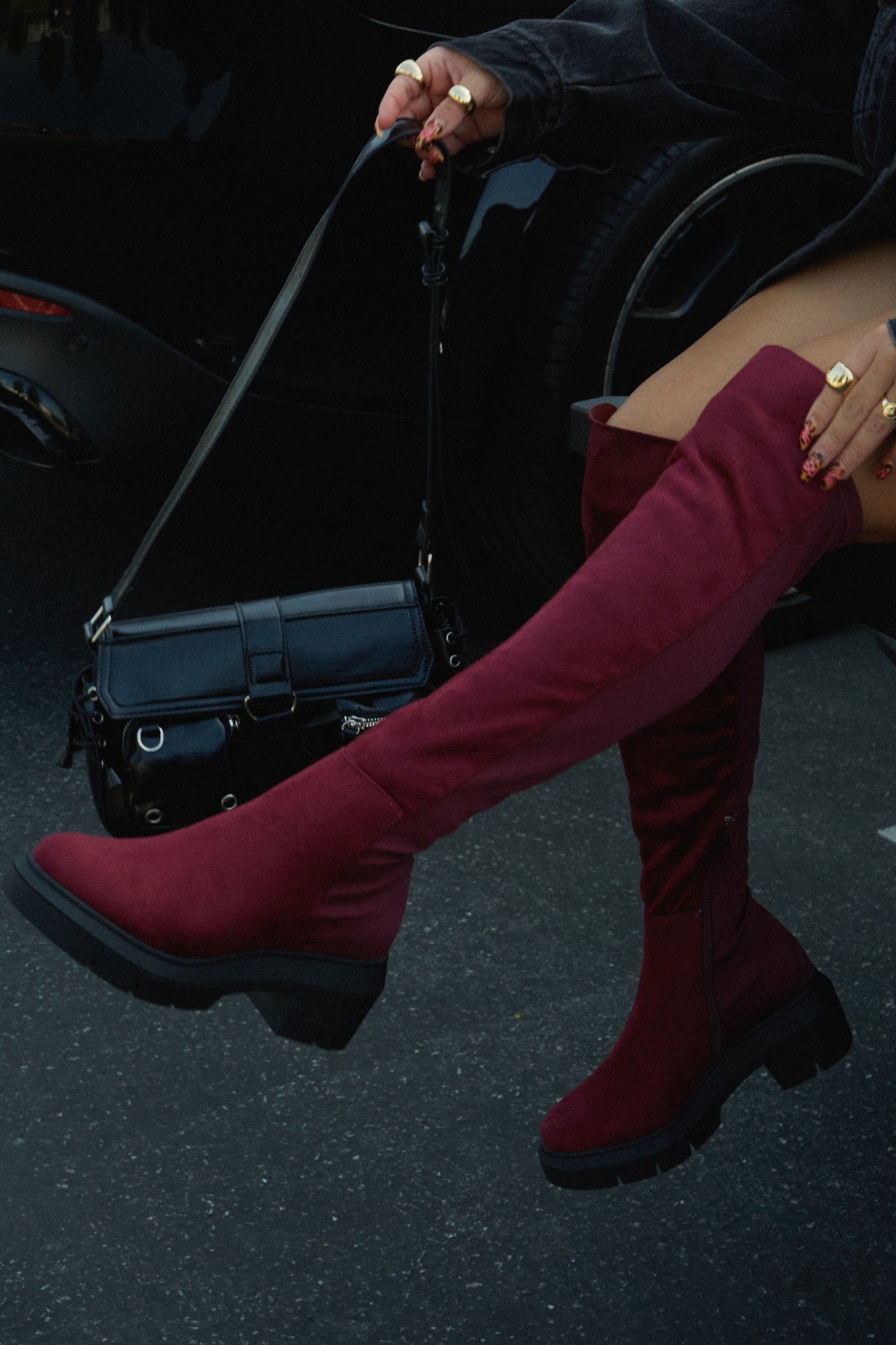 Zerah Over The Knee Boots - Burgundy