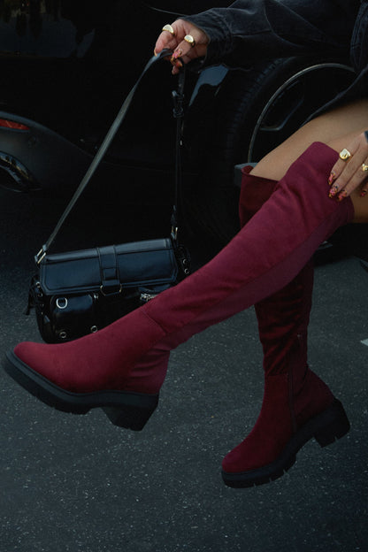 Zerah Over The Knee Boots - Burgundy